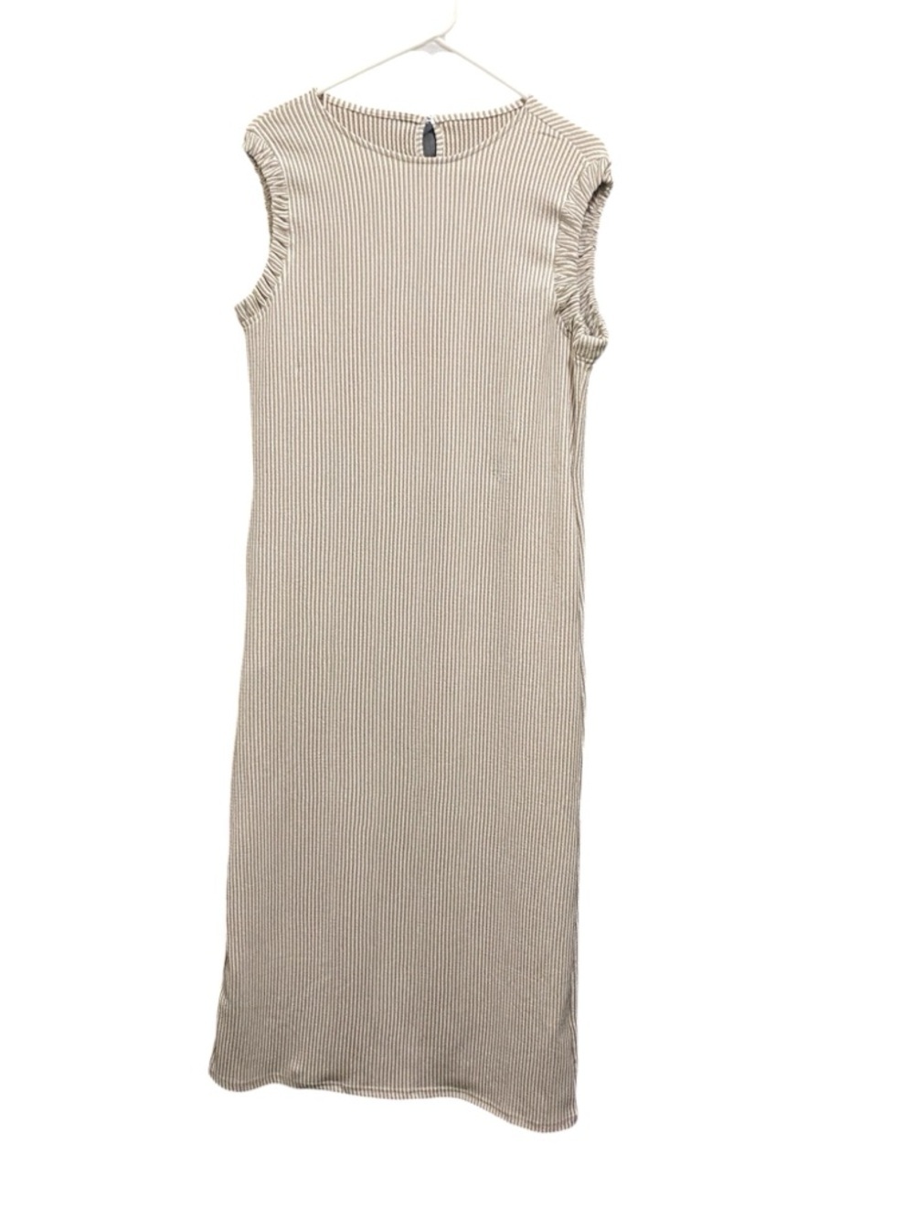 Ribbed Sleeveless Midi Dress in Light Beige